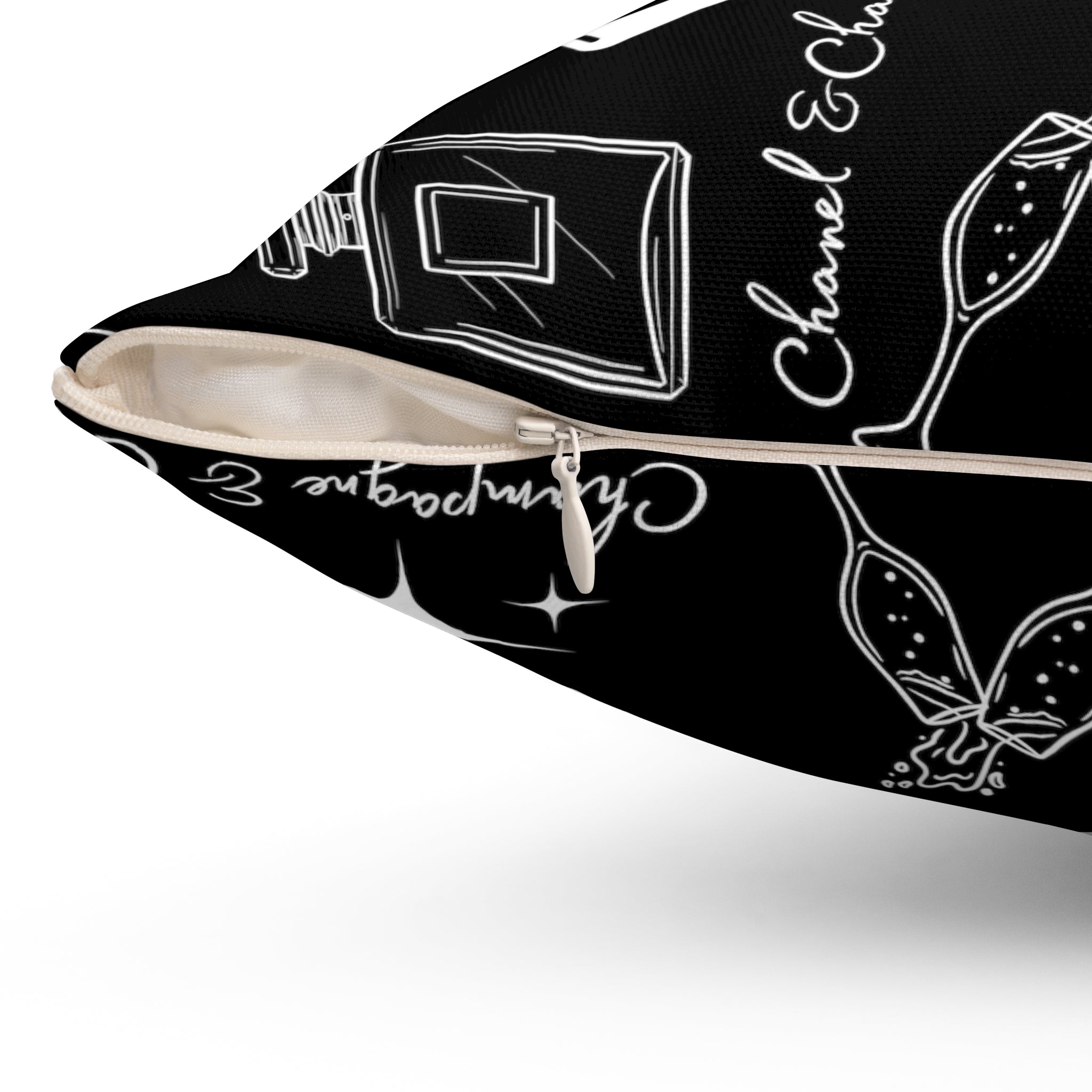 Champagne & Chanel Spun Polyester Square Pillow BLACK