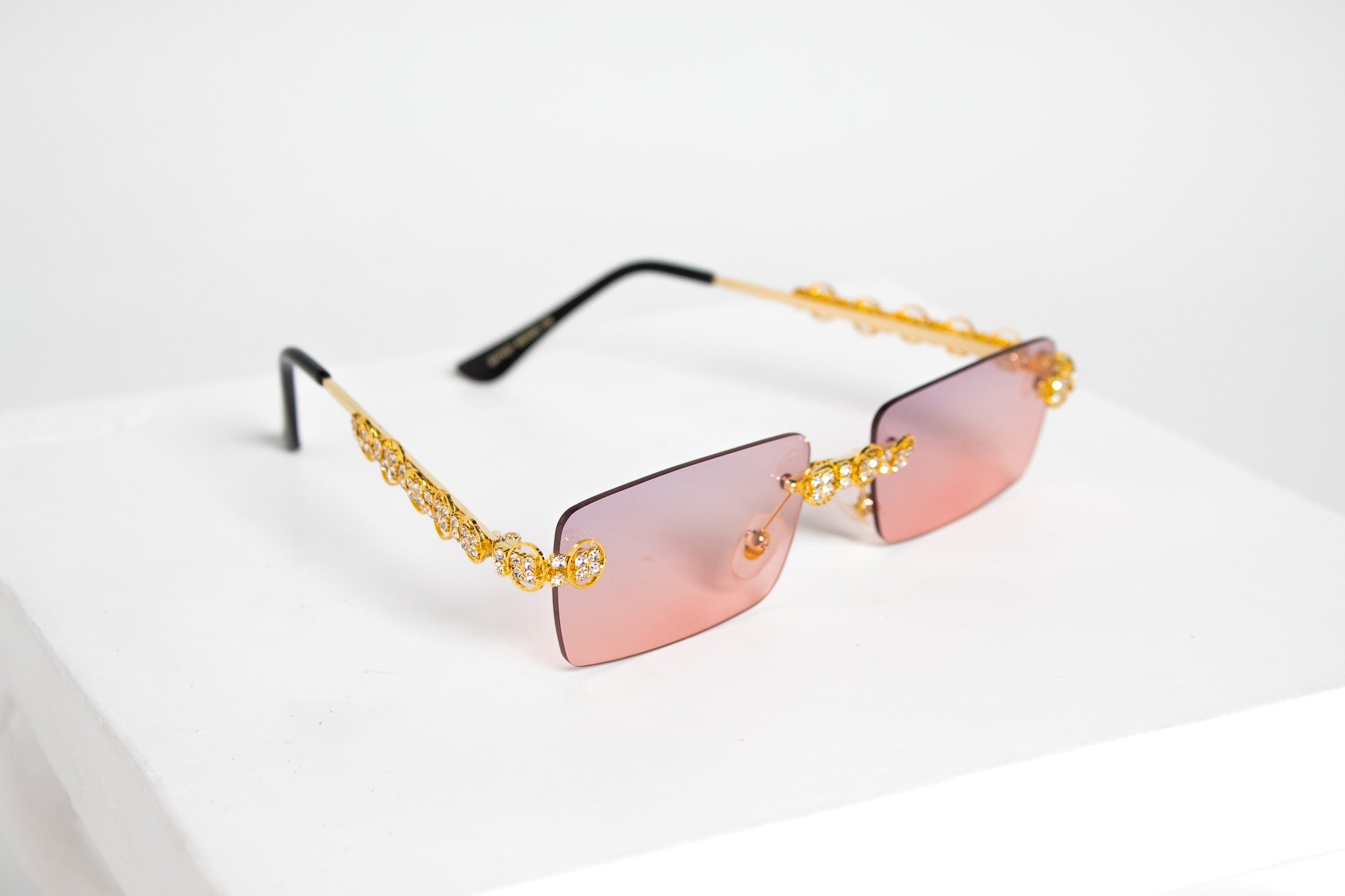 Rimless Rhinestone Sunglasses Gift Bag Set
