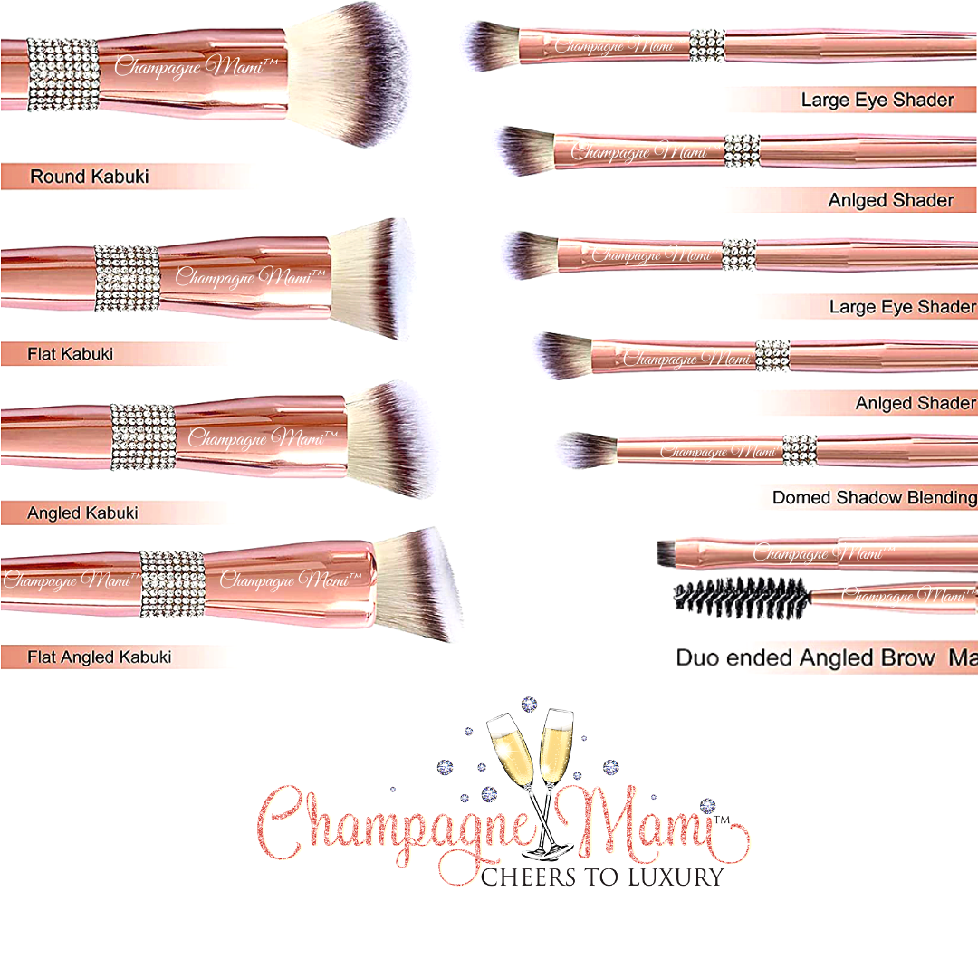 Champagne Mami™ Engraved Rhinestone Makeup Brush Set (10 pcs)